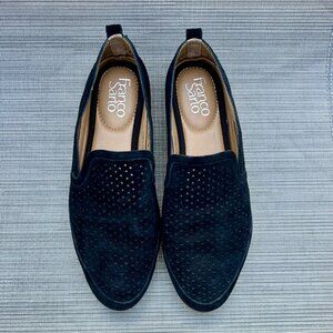 Franco Sarto Black Perforated Suede "Haiku" Slip-on Flats Loafers